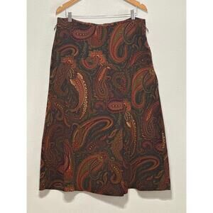 VTG Cato Velvet Paisley Faux Wrap Midi Skirt 14 Preppy Boho Hippie RL Vibe